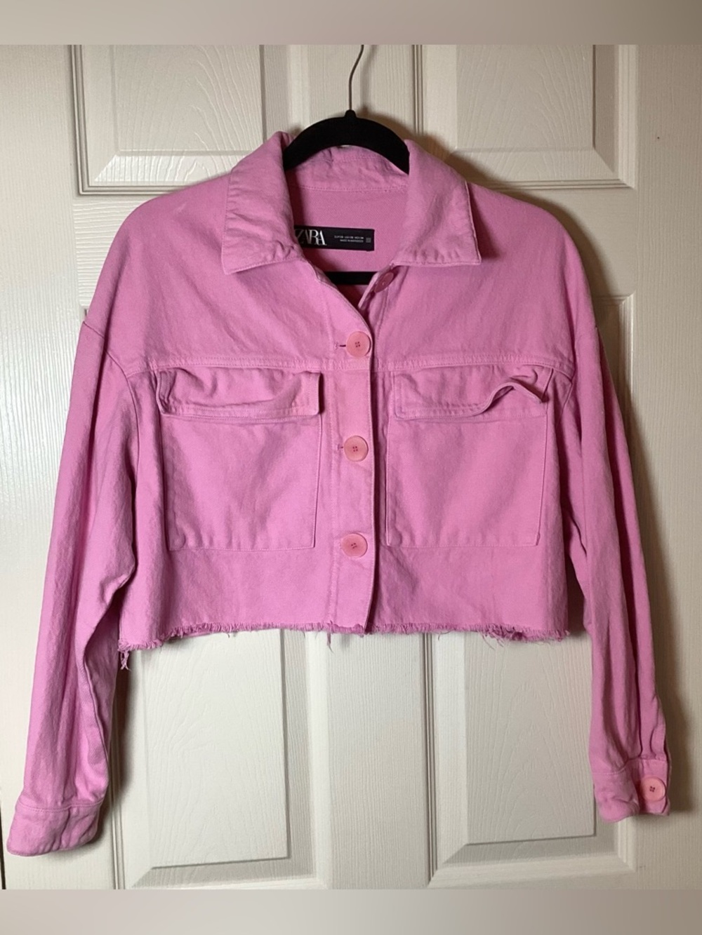 Zara Pink Raw Hem Cropped Jacket - Size XS